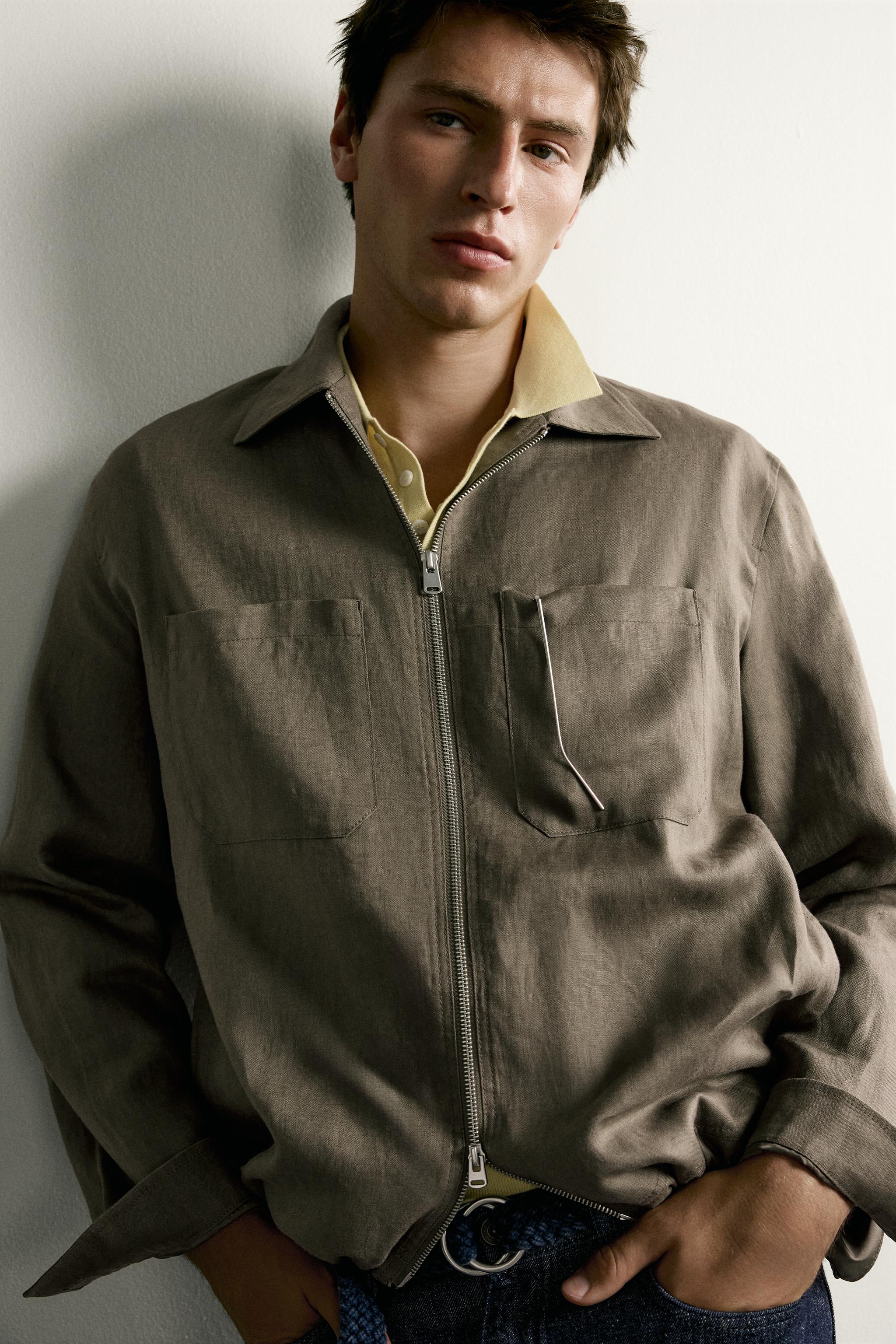 100% LINEN ZIP OVERSHIRT